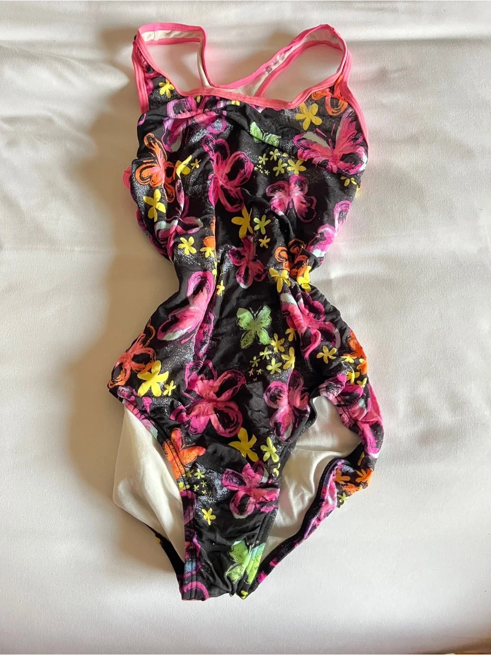 Speedo Girls Floral Butterfly Racerback One Piece Swimsuit Swimwear Size 14